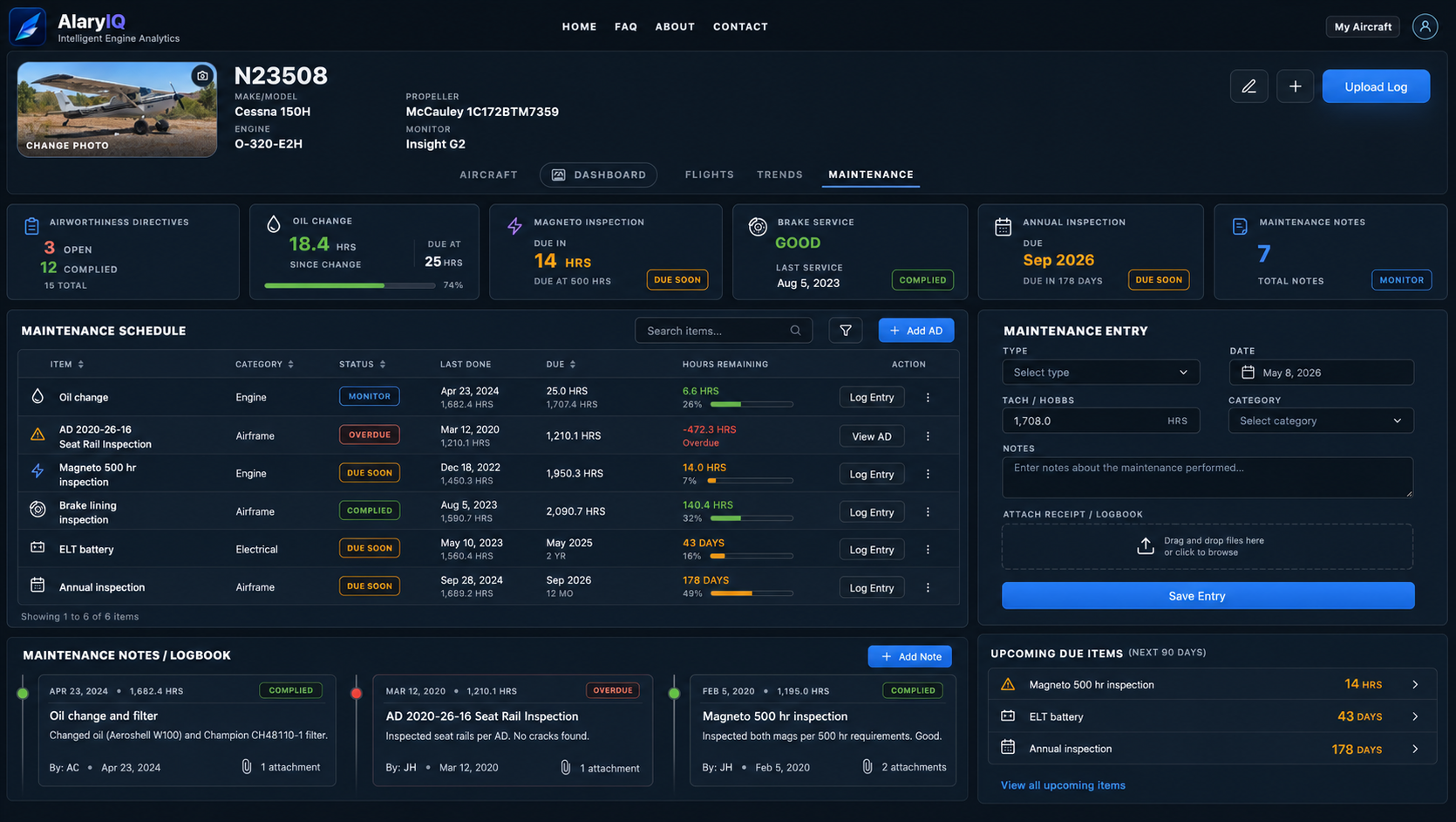 Maintenance page screenshot for organizing follow-up notes